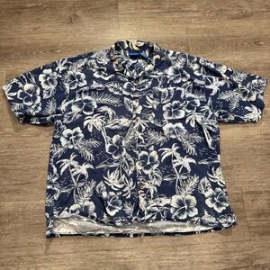 Vintage Op Ocean Pacific Shirt Mens XXL‎ Blue Floral Hawaiian Button Up Cotton